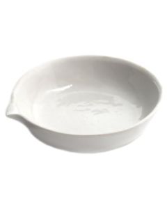 Evaporating Basin - 2.5" (65mm) dia. Porcelain, Flat bottom with Spout - Eisco Labs
